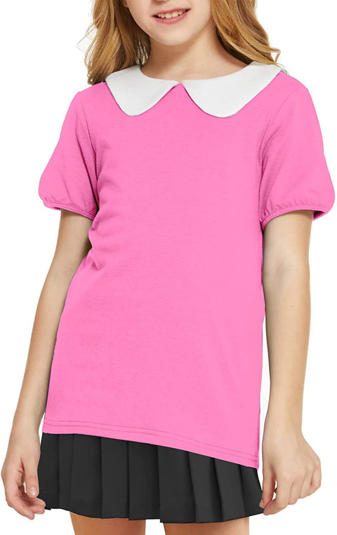 Arshiner Girls Long/Short Sleeve Tops Basic Peter Pan Collar T-Shirts Soft Blouses Tees