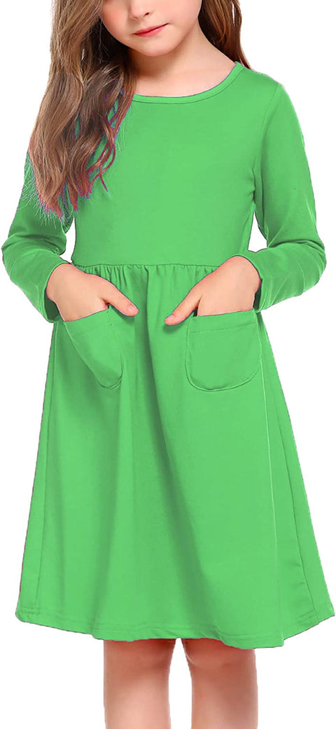 Arshiner Little Girls Dress Long Sleeve Casual Skater Pocket Dress