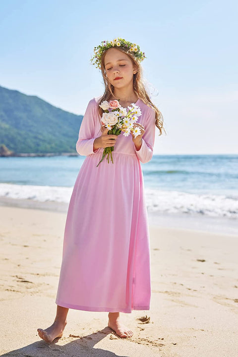 Arshiner Girls Long Sleeve Solid Loose Casual Maxi Dress