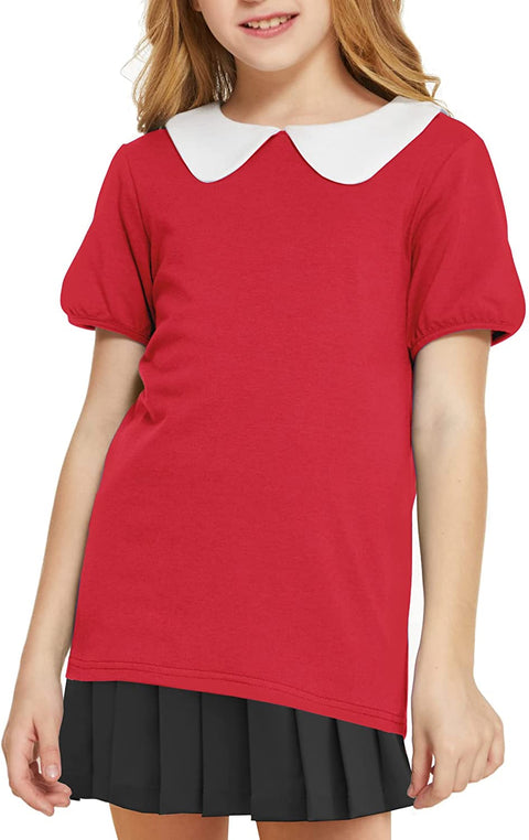 Arshiner Girls Long/Short Sleeve Tops Basic Peter Pan Collar T-Shirts Soft Blouses Tees