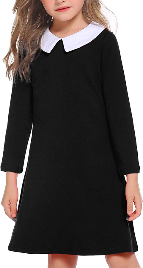 Arshiner Girls Long Sleeve Vintage Peter Pan Collar T-Shirt Dress Age 4-13 Years
