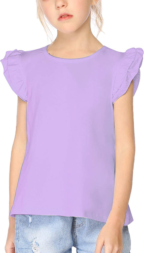 Arshiner Little Girls Plain Flutter T Shirts Ruffle Sleeve Tank Tops
