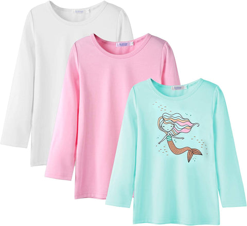 Arshiner Kids 3 Pack Long Sleeve Tees Girls Tees 3pcs Shirts