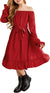 Arshiner Girls Long Sleeve Dress Holiday Party Casual Ruffle Flowy Swing Midi Dresses 5-14 Years