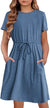 Arshiner Girls Short Sleeve Dress Adjustable Cinched Waist Midi Casual T-Shirt Dress with Pockets