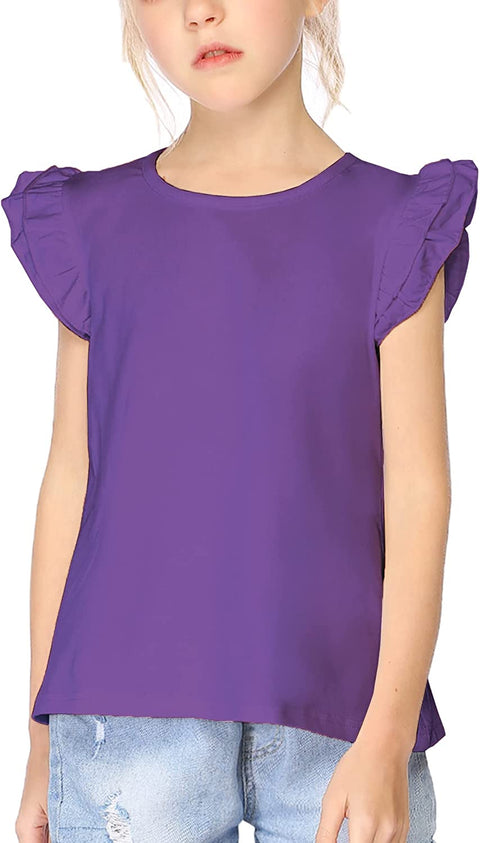 Arshiner Little Girls Plain Flutter T Shirts Ruffle Sleeve Tank Tops