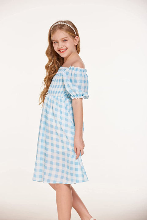Arshiner Girls Summer Dress Short Puff Sleeve Floral Dress