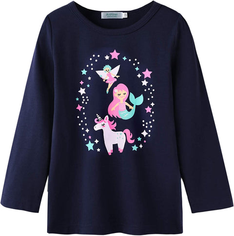 Arshiner Kids 3 Pack Long Sleeve Tees Girls Tees 3pcs Shirts
