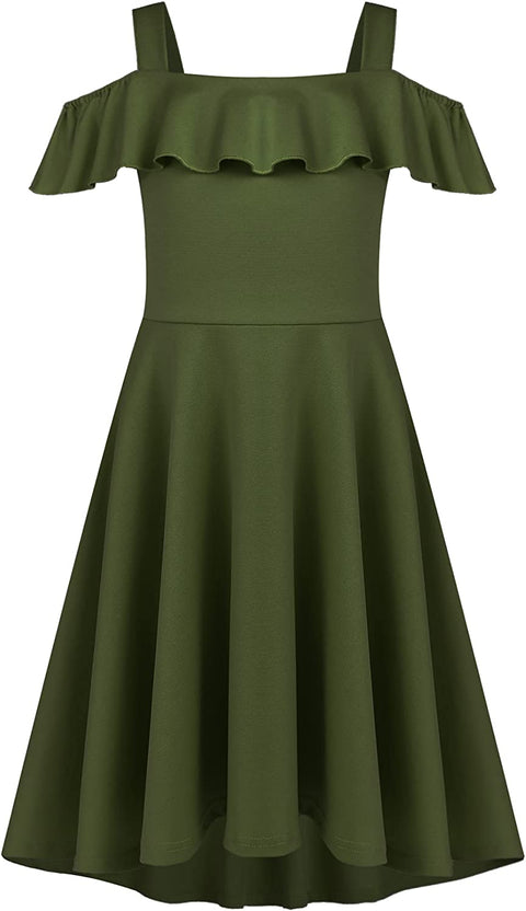Arshiner Girls Dress Off Shoulder Flutter Sleeve Midi Swing Dresses