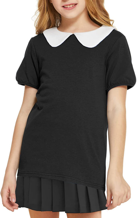Arshiner Girls Long/Short Sleeve Tops Basic Peter Pan Collar T-Shirts Soft Blouses Tees