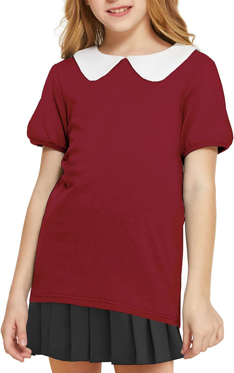 Arshiner Girls Long/Short Sleeve Tops Basic Peter Pan Collar T-Shirts Soft Blouses Tees