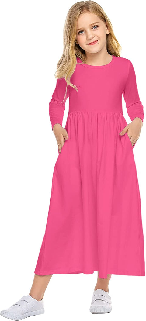 Arshiner Girls Long Sleeve Solid Loose Casual Maxi Dress