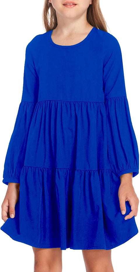 Arshiner Girls Dress Long Lantern Sleeve Loose Flowy Swing Ruffle Tunic Dresses