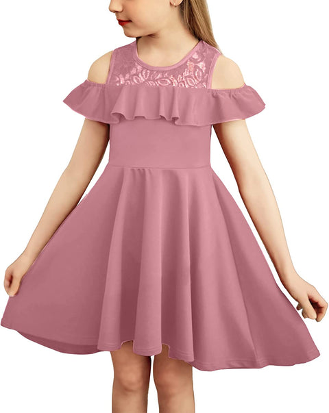 Arshiner Girls Dress Short Sleeve Cold Shoulder Dresses