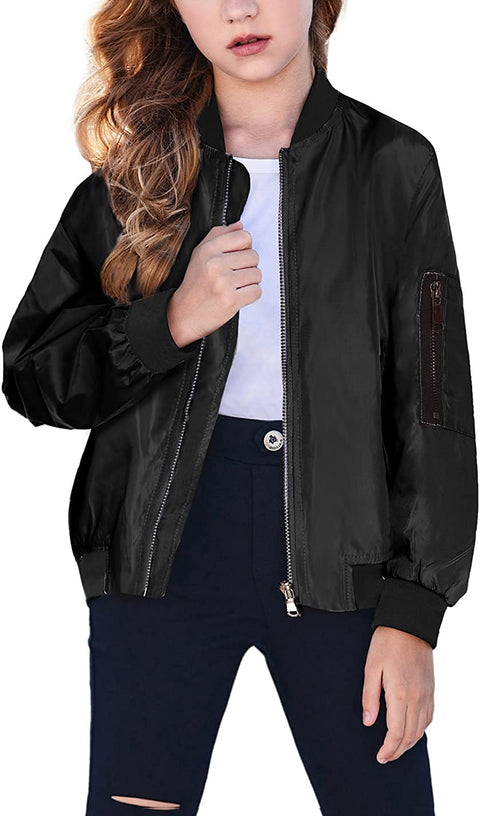 Arshiner Girls Bomber Jacket Casual Coat Zip Up Outerwear