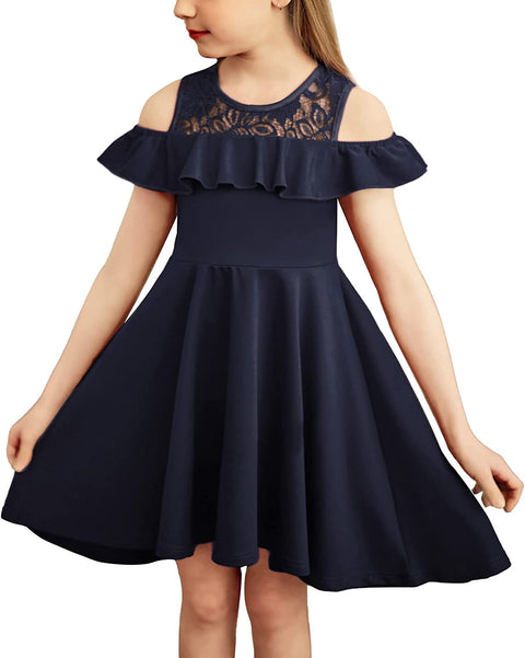 Arshiner Girls Dress Short Sleeve Cold Shoulder Dresses