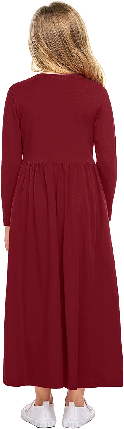 Arshiner Girls Long Sleeve Solid Loose Casual Maxi Dress