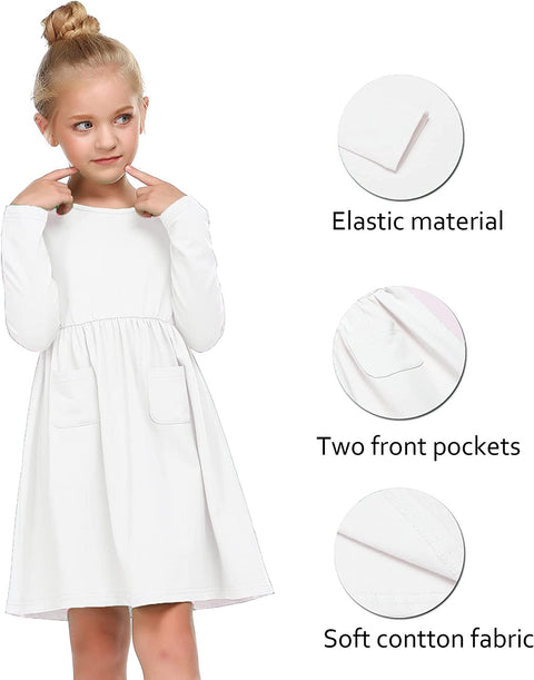 Arshiner Little Girls Dress Long Sleeve Casual Skater Pocket Dress