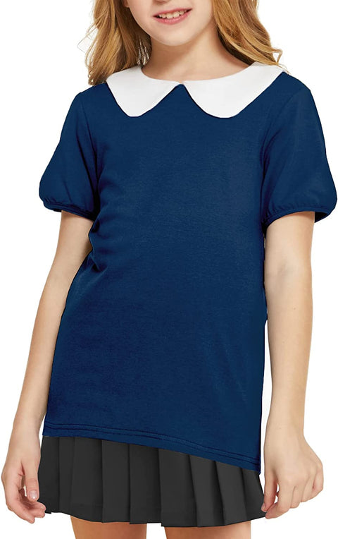 Arshiner Girls Long/Short Sleeve Tops Basic Peter Pan Collar T-Shirts Soft Blouses Tees