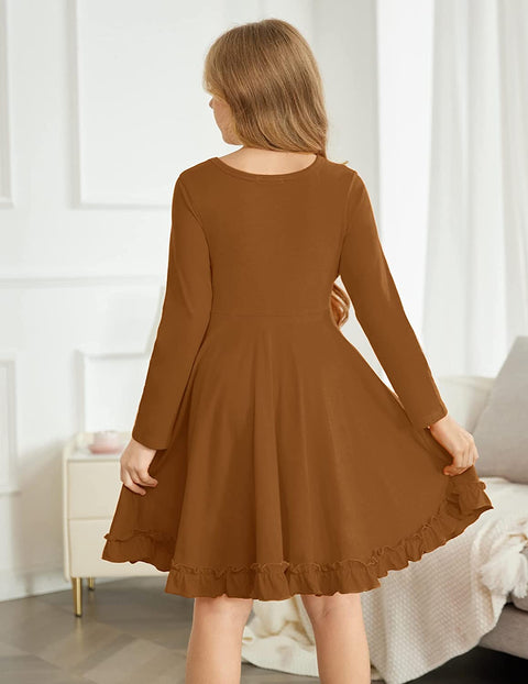 Arshiner Girls Dress Long Sleeve A Line Twirly Skater Dresses