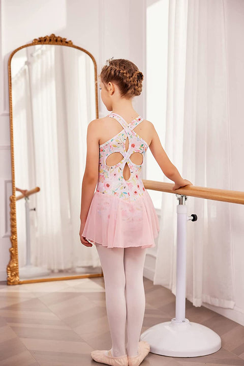 Arshiner Kid Girls Hollow Back Ballet Leotard with Skirt