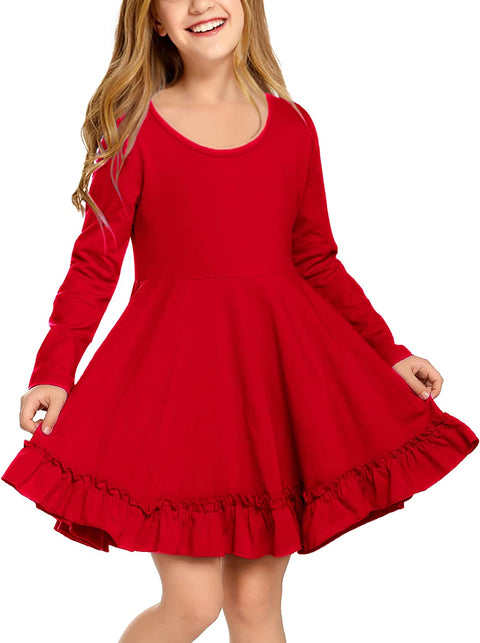 Arshiner Girls Dress Long Sleeve A Line Twirly Skater Dresses