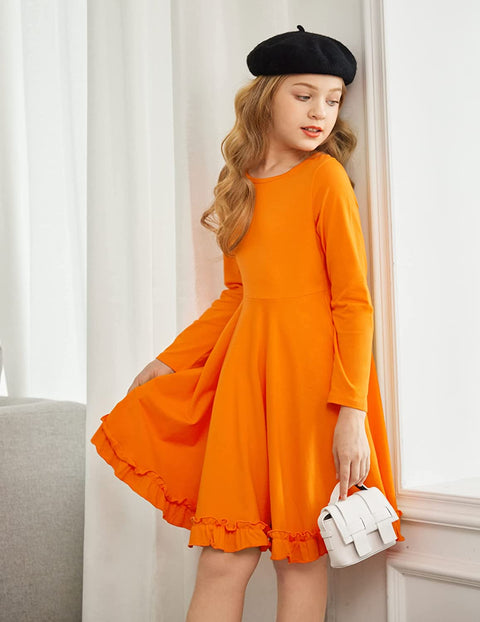 Arshiner Girls Dress Long Sleeve A Line Twirly Skater Dresses