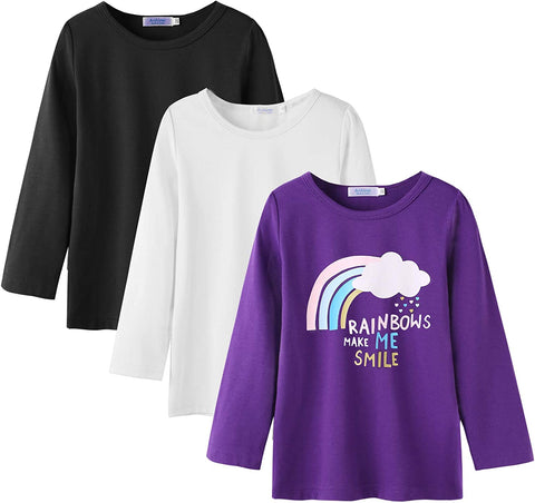 Arshiner Kids 3 Pack Long Sleeve Tees Girls Tees 3pcs Shirts