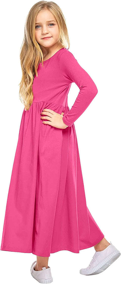 Arshiner Girls Long Sleeve Solid Loose Casual Maxi Dress