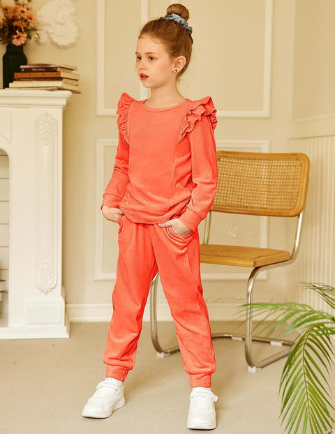 Arshiner 2 Piece Girls Outfits Sets Velour Tracksuit Sweatsuit