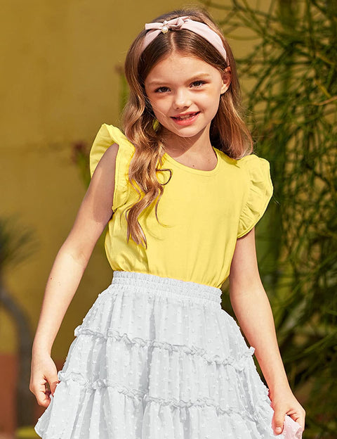 Arshiner Girls Basic Ruffle Sleeve Cute T-Shirt
