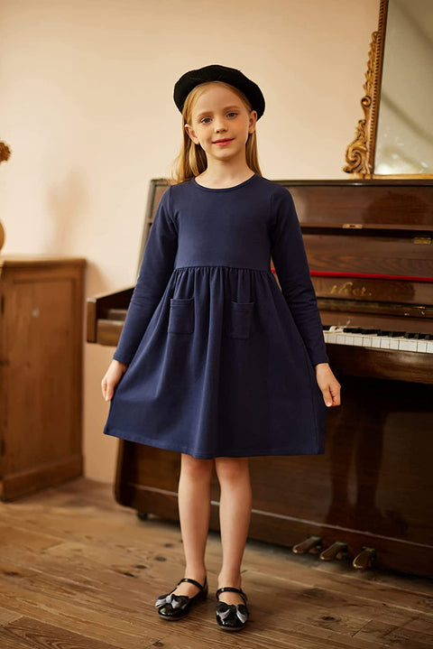 Arshiner Little Girls Dress Long Sleeve Casual Skater Pocket Dress