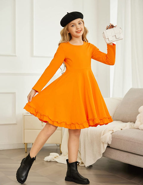 Arshiner Girls Dress Long Sleeve A Line Twirly Skater Dresses