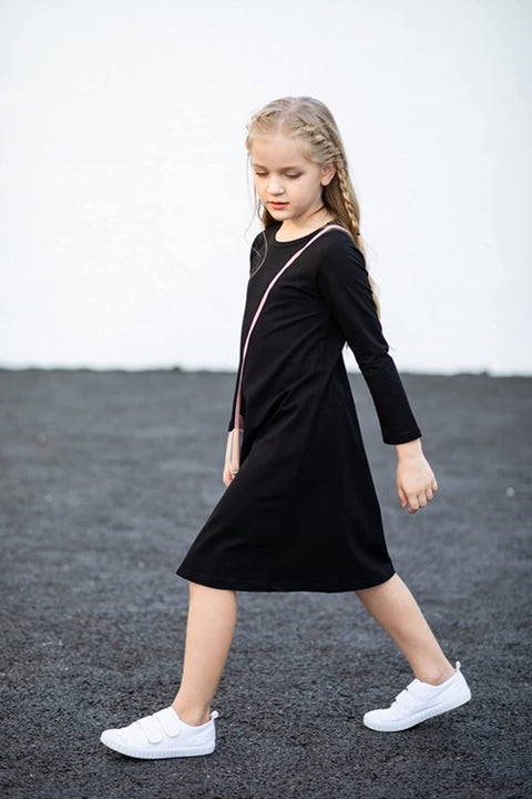 Arshiner Girls Dress Kids Long Sleeve Solid Color Casual T-Shirt Dress