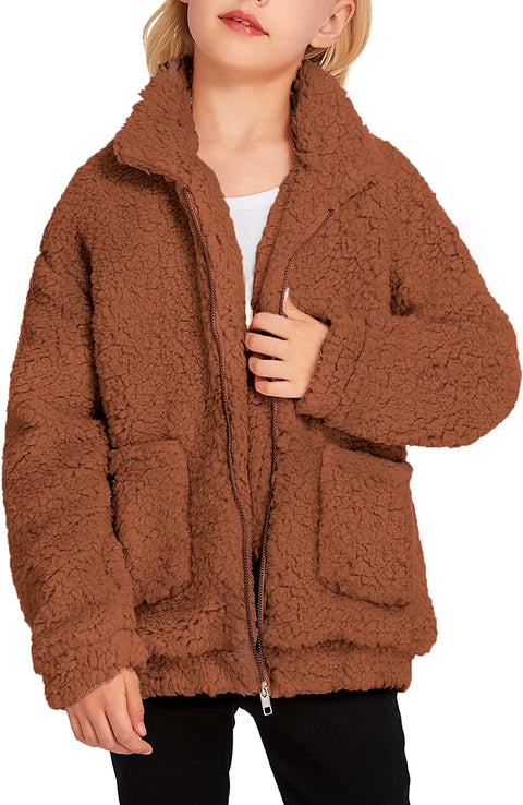 Arshiner Girls Full Zip Fleece Jacket Sherpa Outwear Coat