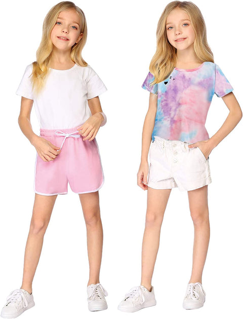 Arshiner Kids 2 Pack Short Sleeve Tees Girls Basic Tees 2pcs Shirt for Tie Dye