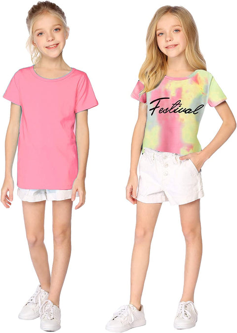 Arshiner Kids 2 Pack Short Sleeve Tees Girls Basic Tees 2pcs Shirt for Tie Dye