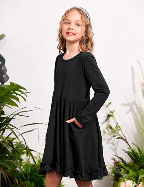 Arshiner Girls Dress Long Sleeve A Line Twirly Skater Dresses