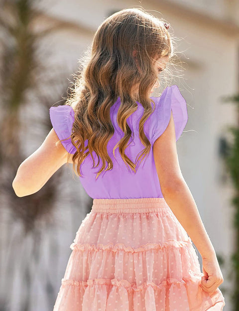 Arshiner Girls Basic Ruffle Sleeve Cute T-Shirt