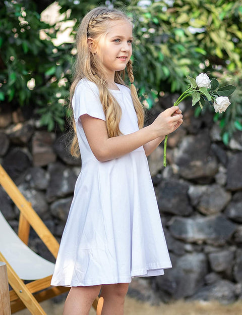 Arshiner Girls Floral Dress Short Sleeve Summer Dresses Skater Twirl Sundress for Girls 4-13 Years