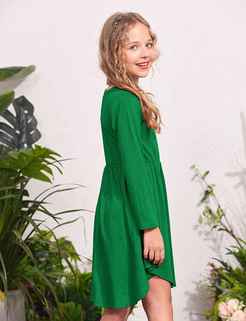 Arshiner Girl Long Sleeve A Line Skater Casual Twirly Casual Dress