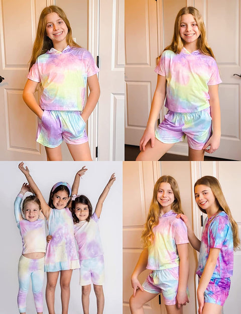 Arshiner Girls Tie Dye Two Piece Outfit Crop Tops and Short Pants