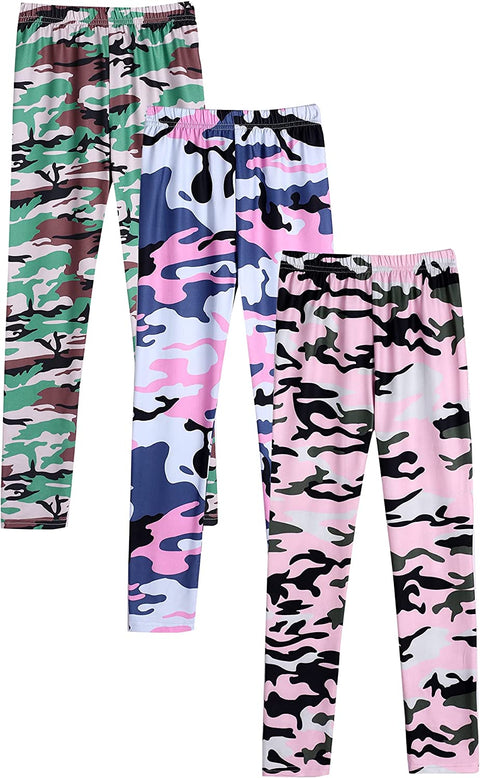 Arshiner Girl's Ankle Length Leggings 3-Pack Flower Stretch Pants