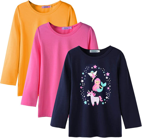 Arshiner Kids 3 Pack Long Sleeve Tees Girls Tees 3pcs Shirts