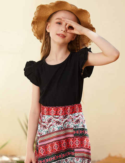 Arshiner Little Girls Plain Flutter T Shirts Ruffle Sleeve Tank Tops
