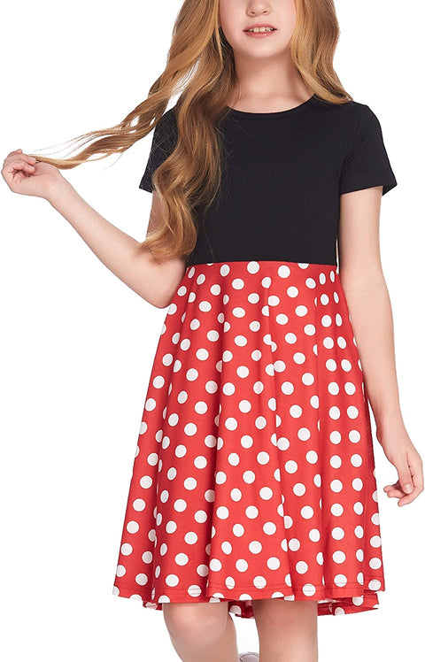 Arshiner Girls Floral Dress Short Sleeve Summer Dresses Skater Twirl Sundress for Girls 4-13 Years