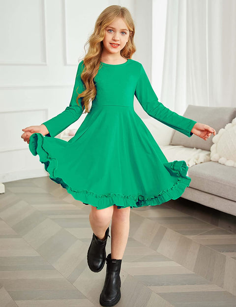 Arshiner Girls Dress Long Sleeve A Line Twirly Skater Dresses