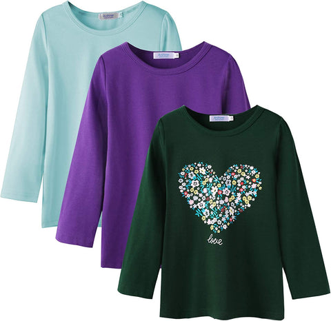 Arshiner Kids 3 Pack Long Sleeve Tees Girls Tees 3pcs Shirts