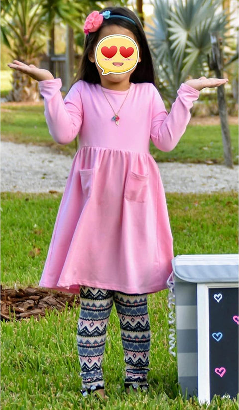 Arshiner Little Girls Dress Long Sleeve Casual Skater Pocket Dress