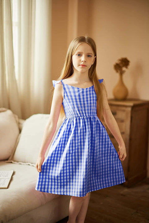 Arshiner Girls Linen Ruffle Backless Dress